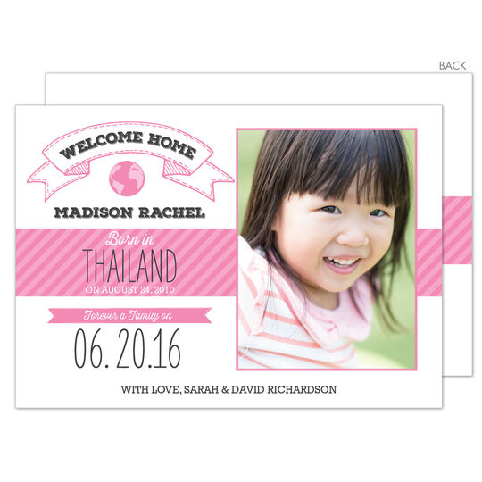 White and Pink Welcome Banner Photo Adoption Announcements